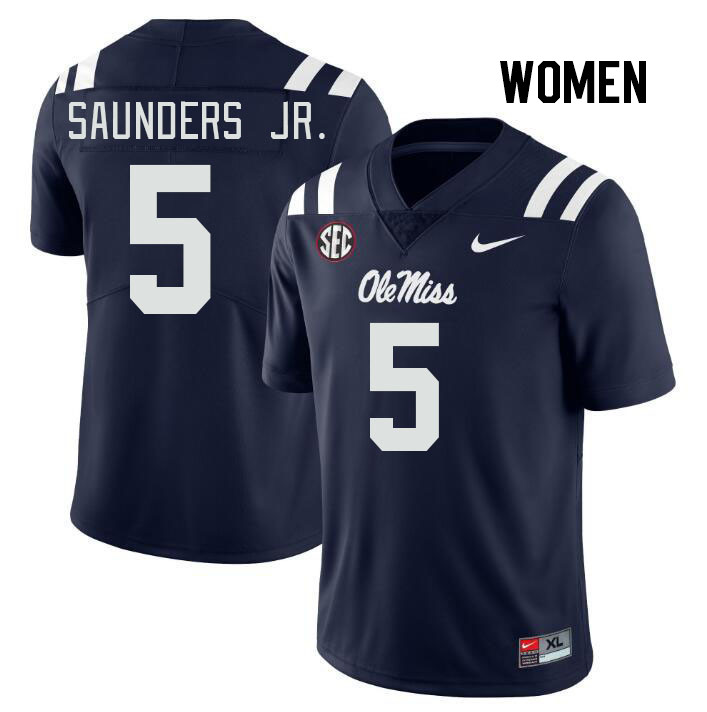 Women #5 John Saunders Jr. Ole Miss Rebels College Football Jerseys Stitched Sale-Navy
